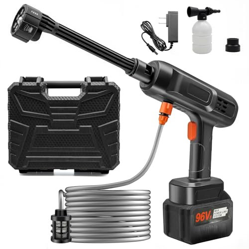 Pulitore a pressione a batteria, 22500mAh batteria pulitore ad alta pressione, 500 PSI pulitore a pressione senza fili, pulitore a pressione portatile con ugello 6-in-1 per auto, giardino, casa