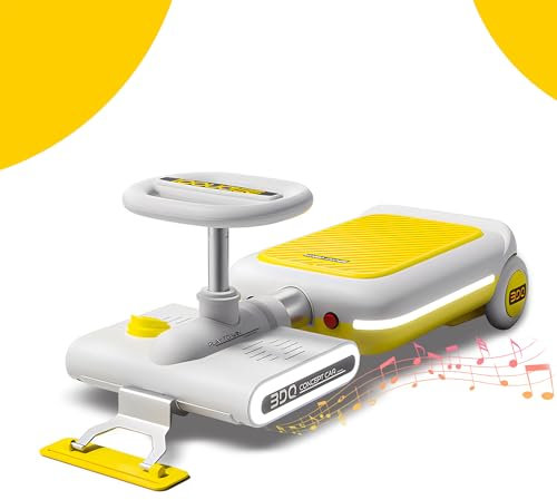 RIDEONMOP Cleaning Go Kart for Kids, Ride On Mop Floor Cleaner Go Carts with Lights and Music, Portable Mini Go Kart - Body Adjustable Retractable,Yellow