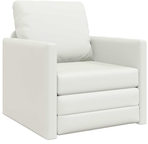 vidaXL Schlafsofa 60cm Weiß Kunstleder, Wohnzimmer, modernes Sofa-Bett, rechteckig, Rücklehnen mit Velours, umwandelbare Couch, platzsparend, multifunktionale Innen-Sitzgelegenheiten