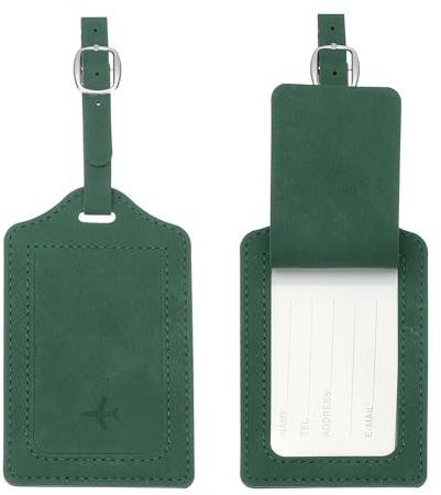 PATIKIL Suitcase Tags, Deep Green Leather Luggage Name Tags Travel Accessories Airplane Essentials with Private Protection for Flying Hotel Check in Luggage Bags Men Women, 2 Pcs