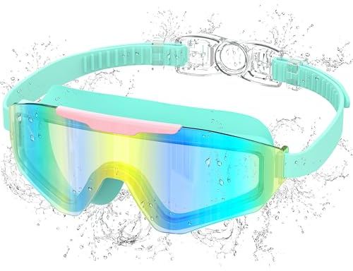 Ambienden Lunette Piscine Enfant, Anti-Buée & UV, Vision Panoramique, Réglage Rapide, Joint Silicone, Lunettes de Natation Unisexe 3-14 Ans, Green