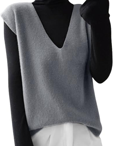 YBWZH Women's Sleeveless Jumpers Lady's Knitted Cashmere Sweater Vest V Neck Pullover Knitting Tank Top Christmas for Girl Casual Travel