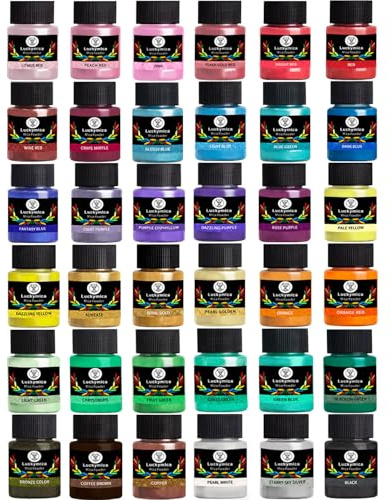 Luckymica Polvere di Mica 36 Colori, Set di Pigmenti Perlescenti da 20 ml per Resina Epossidica, Sapone Artigianale, Bombe da Bagno, Candele, Lucidalabbra, Nail Art e Hobby Creativi DIY