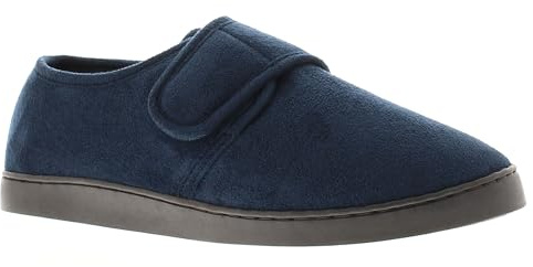 Oakdale Men's Extra Wide Fit Slippers - Adjustable Microfiber House Shoes with Padded Micro Foam Comfort, Touch Close Strap & Flexible Non-Slip Sole
