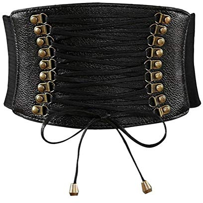 VOCHIC Womens PU Leather Belt High Waist Cincher Belt Corsets for Waist Training Wide Black Corset Belt