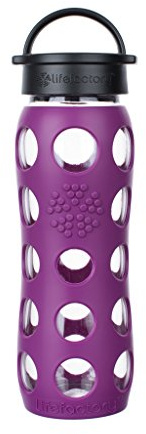 Lifefactory 22-Ounce BPA-Free Glass Water Bottle with Classic Cap and Protective Silicone Sleeve, Plum