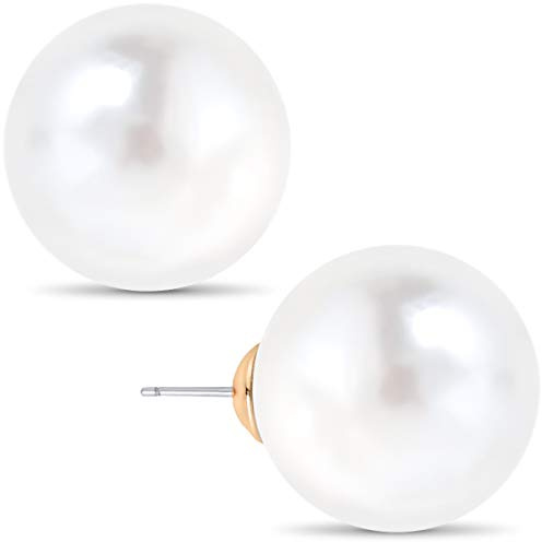 Extra Large Pearl Earrings for Women Studs - Faux Big Pearl Earrings for Women, Oversized 18mm Fake Statement Fashion Jewelry, Hypoallergenic Chunky Huge Jumbo White Round Studs