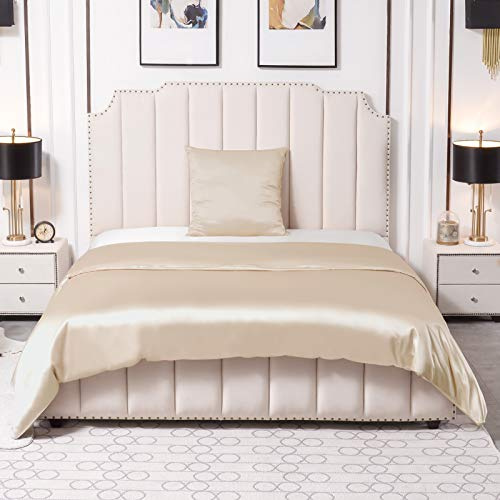 THXSILK Bettwäsche 135x200 Glatt Seide 2 teilig, Bettbezug 135 x 200 cm und 80 x 80 cm Kissenbezug, Hypoallergen 25 Momme Maulbeerseide Bettwäsche Set, Ultra Weich und Glatt, Champagner