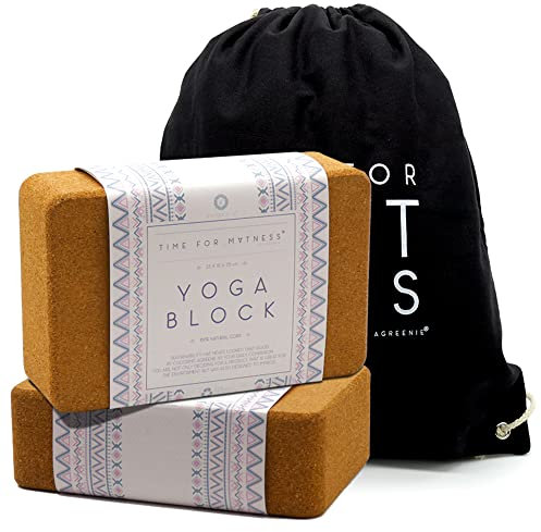 aGreenie Yoga Block aus Kork 100% Naturprodukt / 2er Set/Yogaklotz inkl. Rucksack & Übungsanleitung/Yogablock Kork Größe M 7,5x15x23cm
