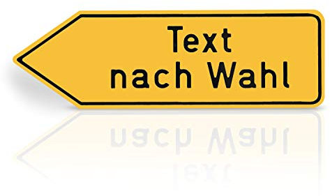 Betriebsausstattung24 Wegweiser-Schild - Mit Wunschprägung - 60,0 x 25,0 cm - In Pfeilform - Linksweisend - Ecken abgerundet - Aluminium - Gelb