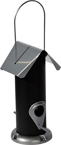 dobar 11526 Futtersäule - Robuster Futterspender zum Aufhängen - Futterstation für Ganzjahresfütterung - Wildvogelfuttersäule Metall - Ø 11 x 23 cm - Schwarz