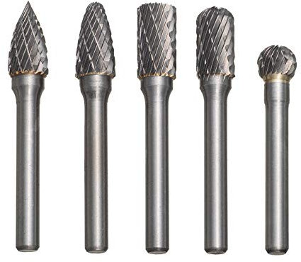 HPMAISON 5 Stück Raspel Set, Hartmetall Frässtifte Set 6 x 10mm Bohrmaschine Kugelfräser, Zylinderfräser, Zapfenfräser, Konusfräser für Heimwerker, Metallschnitzerei, Bohren, Polieren