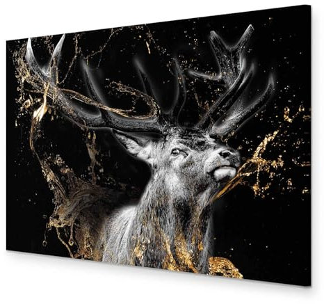 murando - Wandbilder XXL Hirsch 90x60 cm 1 tlg Bilder Leinwandbild Leinwand Wand Deko Bilder Wohnzimmer Bild Schlafzimmer Leinwandbilder Wandbild Groß - Tier Natur Schwarz & Weiß g-C-0329-b-a