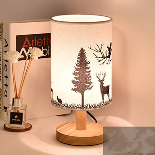 E27 Vintage Camera da letto Lampada da comodino Semplice Moderno Cervo Lampada da tavolo Paralume in tessuto Creativo Classico Lampade da scrivania Studiare Soggiorno Max 40 W. H29 * D14CM,Holz