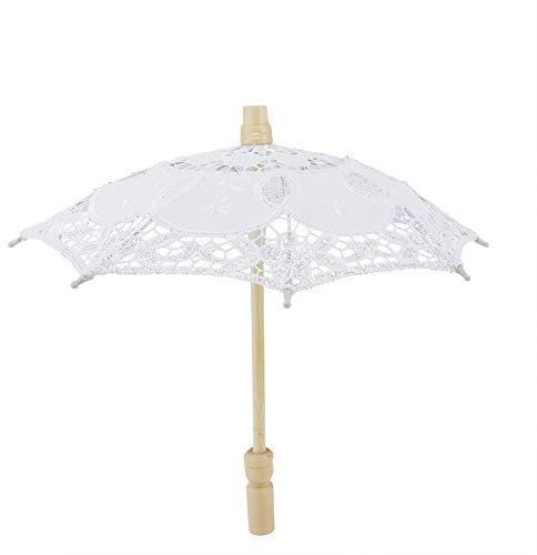 Lace Umbrella Bridal Umbrella Parasol Vintage Wood Embroidery Parasol Wedding Bride Photography Umbrella Photography props (White)