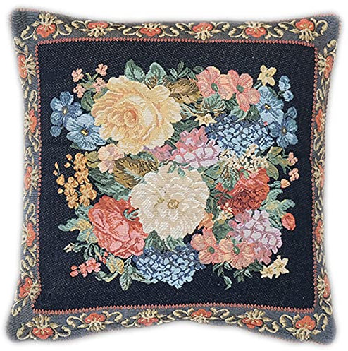 Raebel Kissenhülle Gobelin 40x40 cm Gobelinkissen Rosen Sofakissen Dekokissen Kissenbezug Kissen Gewebt Schwarz Bunt