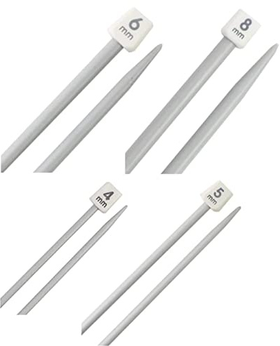 Plastic Knitting Needles Straight Single Pointed Sweater Needles Superior Quality DIY Craft Knitting Tool for Beginner Small Project 2 X 4mm 5mm 6mm 8mm (Pack of 4 Pairs)