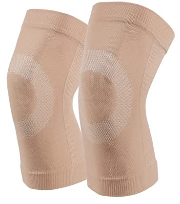 yeloumiss Knee Brace 1 Pair Elastic Breathable Knee Lightweight Pressurisation Sleeve Keep Warm for Sleeping, Daily work, Sports, Running, Fitness Unisex (XL, Beige)