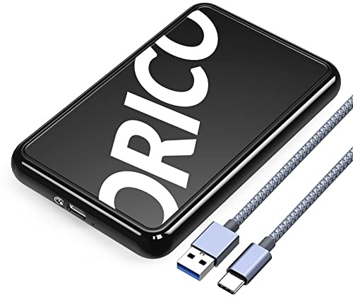 ORICO Festplattengehäuse 2,5 Zoll, 6Gbps USB 3.1 Gen 1 Festplatten Externes Gehäuse für 9.5mm 7mm 2.5 Zoll SATA SSD HDD bis zu 8 TB, UASP unterstützt, mit USB Kabel, Werkzeugloses SSD Gehäuse(Schwarz)