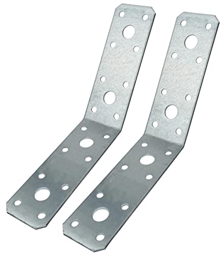 AERZETIX - C58941 - Set di 2 Piastre di montaggio e fissaggio a 135° 100x100x35x2.5mm - staffa/angolare - supporto perforato di struttura con 20 fori - in acciaio zincato Z275