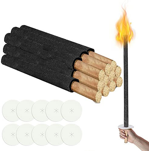 Cecaylie 10 Stück Fackeln Wachsfackeln, 100 min Brennzeit, Fackeln für draußen Feuerfackel Pechfackeln, Extralanger Griff mit Handschutz, Natürlichem Wachs für Kinder, Nachtwanderung Lagerfeuer Garten