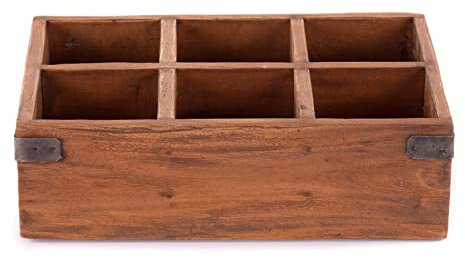 DESIGN DELIGHTS Holz KISTE Ordina | Mahagoni Holz, 33 cm, 6 Fächer | Setzkasten, Allzweckkiste, Teebox, offener Sortierkasten, Büro Organizer, Aufbewahrungskiste