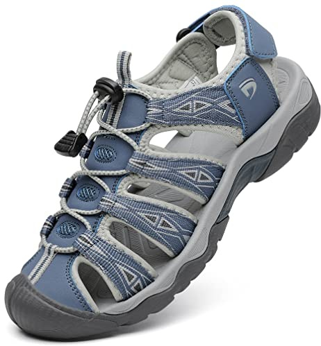 DANNTO Sportsandalen Damen Trekking Sandalen Outdoorsandale Geschlossene Gummi Wandersandalen Sommer für Reisen（blau,39）