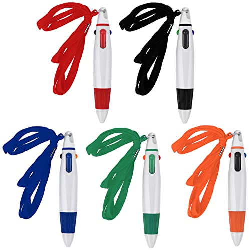 TIESOME 4 farben einziehbare Kugelschreiber mit Lanyard, 5 Stück 4-in-1 Shuttle Pens Kugelschreiber Stifte Multicolor Stifte Lanyard Stift für Büro Schule Supplies Studenten Geschenke Party Favors