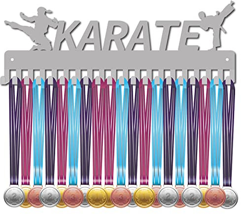 CREATCABIN Karate-Medaillenhalter Athleten-Sport-Medaillen-Ausstellungsständer Wandhalterung Aufhänger Dekorationshalter Für Die Aufbewahrung Abzeichen Der Über 60 Medaillen Läuft Silber 40x14.2cm