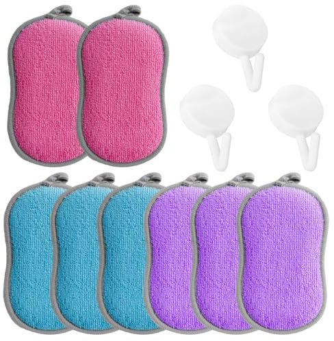 8 Cepillos de Limpieza Con 3 Ganchos, Doble Cara Para Lavavajillas, Elimina Manchas y Suciedad, Esponja de Cocina