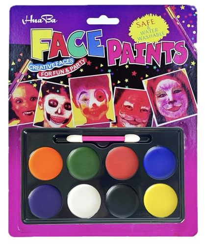 HISUNBEN Kids Face Paint Kit ，Non-Toxic Face Painting Body Paints for Kids and Adults with Water Based Colors，Halloween Face Paint (8 Colors)