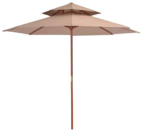 AUUIJKJF Home Items, Doppeldecker-Sonnenschirm mit Holzstange, 270 cm, Taupe, Anzugmöbel, taupe