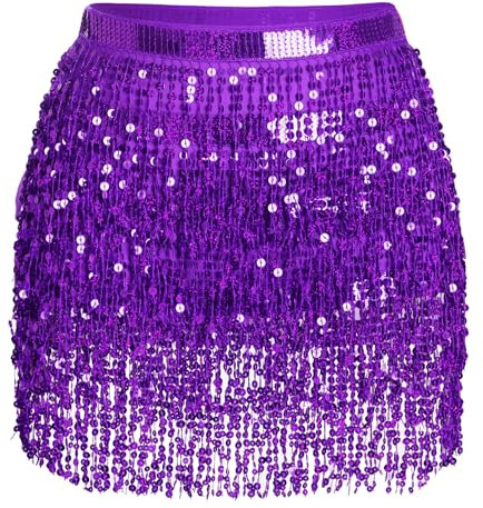 Glitzer Damen Pailletten Rock Bauchtanz Kostüm - Tanzkleid Rave Outfit Hüfttuch für Damen Mädchen