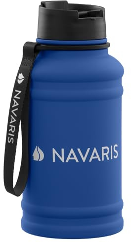 Navaris Botella de Agua de Acero Inoxidable - Cantimplora de Metal de 1.3 L - Garrafa para Bebidas para Deporte Camping Gimnasio Yoga - Azul
