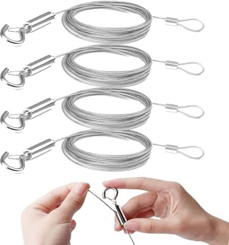 Tkxjry 4 Pezzi Fune Metallica Regolabile, Filo in Acciaio Inox con Anello, 2M * 1.5MM Filo per Appendere Foto, per Appendere Cornici, Foto, Vestiti, Luci Lampadari, Max Portante 30KG
