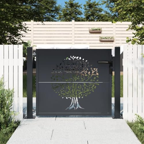 Juroupi Garden Gate Anthracite 105x105 cm Steel Tree Design,Gate Garden Gate,Garden Entrance Security Gate,Garden Fence Gate-153155