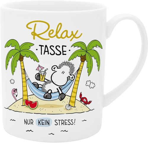 Sheepworld 74124 - Tasse XL - Avec inscription en allemand Relax - Grande tasse en porcelaine - 60 cl - Avec inscription en allemand - Cadeau, ami, petite amie