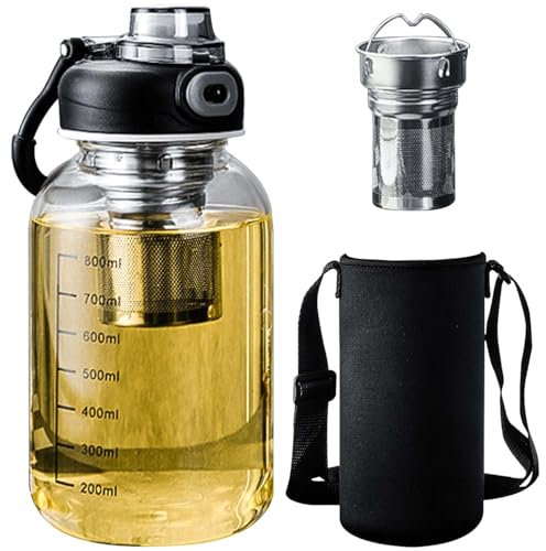 GBKDQQ Gourde en verre de 1000 ml - Grande bouteille à thé en verre avec passoire en acier inoxydable - Fermeture unique - Bouteille d'eau design à haute teneur en borosilicate - Pour le fitness, la