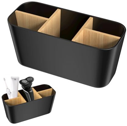 SoeUyd Cloisons en Bambou Porte Brosse à Dents, 5 Compartiments pour Brosses à Dents et Dentifrice Support Brosse a Dent, Multifonctions Rangement Brosse a Dent Adaptés au Bureau Salon Cuisine