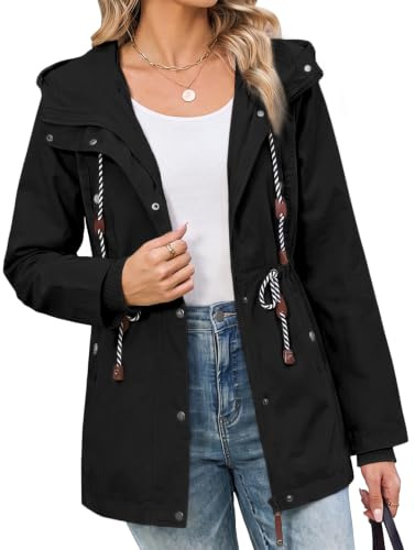 Yuson Girl Women's Lightweight Jacket Hooded Cotton Parka Spring Coat | Long Windproof Jackets , Casual Summer Outdoor Coats, Autumn Zip Up Outerwear with Drawstring Pockets