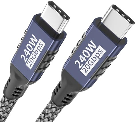 Câble USB-C vers USB-C,1.5m 240W/20 Gbit/s USB-C 3.2 Gen2x2,PD 3.1 transmission vidéo 5K@60 Hz/4K@144Hz avec iPhone 17/16/15,Samsung,MacBook,iPad Pro,ordinateurs portables,tablettes,SSD et moniteurs