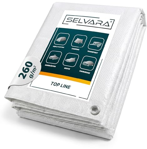 Selvara Telo impermeabile esterno 260g/m² Top Line | Telo occhiellato 5m x 5m | Telone multifunzionale bianco | Telo pvc occhiellato I Resistente ai raggi UV e agli strappi