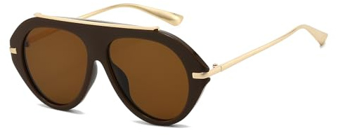 YAMEIZE Gafas de Sol de Piloto Retro Oversized para - Mujeres Hombres Vintage 70s Gafas de Sol Redondas de Doble Puente Protección UV400 Sombra de Conducción (Marrón Marrón)
