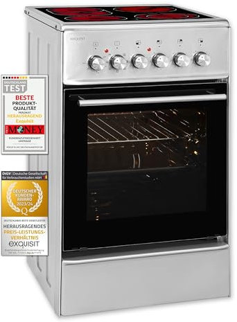 Exquisit Standherd ECM 8-4.1 BZ Inox | Elektro-Standherd | Glaskeramik-Kochfeld | 47 Liter Garraum | edelstahl