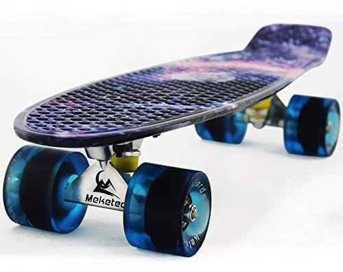 Skateboard Youth 22 inch Mini Cruiser Retro Starry Adults Skateboards for Kids Boys Girls Beginners Child Toddler Teenagers Dog Age 5 (Purple Galaxy)