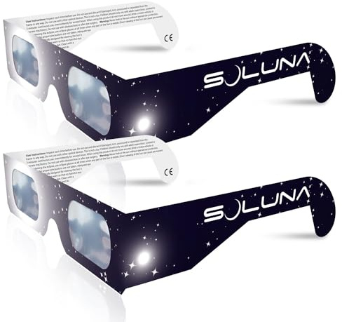 Solar Eclipse Glasses, CE and ISO Certified, Made in USA - 2 Pack by Soluna