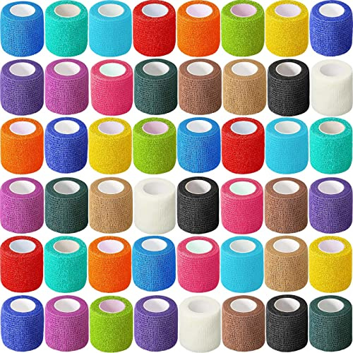 Treela 64 Pack 2 x 5 Yards Self Adhesive Cohesive Bandage Wraps, Elastic Breathable Athletic Tape, Flexible Self Adherent Bandage Rolls for Wrist, Ankle, Fingers, Sports & Pets (Multi Color)