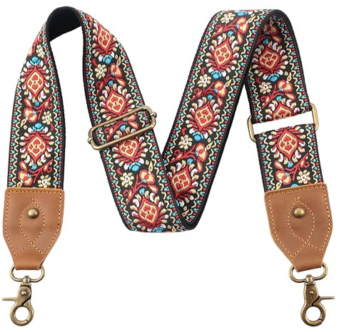 Nefelibata Purse Strap, 2 Cowhide Head Wide Shoulder Strap Adjustable Replacement,Retro Jacquard Embroidery Multi-pattern Crossbody Bag Straps for Handbag,Crossbody Bags,Shoulder Bags(Safflower)