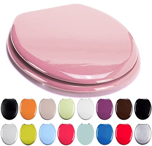 TIENDA EURASIA - Tapa WC Universal Semidura, Bisagras Tapa WC de Acero, Tapadera WC Universal de 43,5 x 37,5 cm, Cubre inodoro Madera de Densidad Media, Tapa Inodoro (Rosa Pastel) 140017