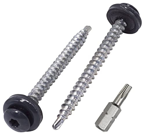 SKIR'CO (20 st) Metalltakskruvar, 4,8 x 60 mm målade självborrande skruvar med EPDM-brickor, torxhuvud (antracitgrå RAL 7016)